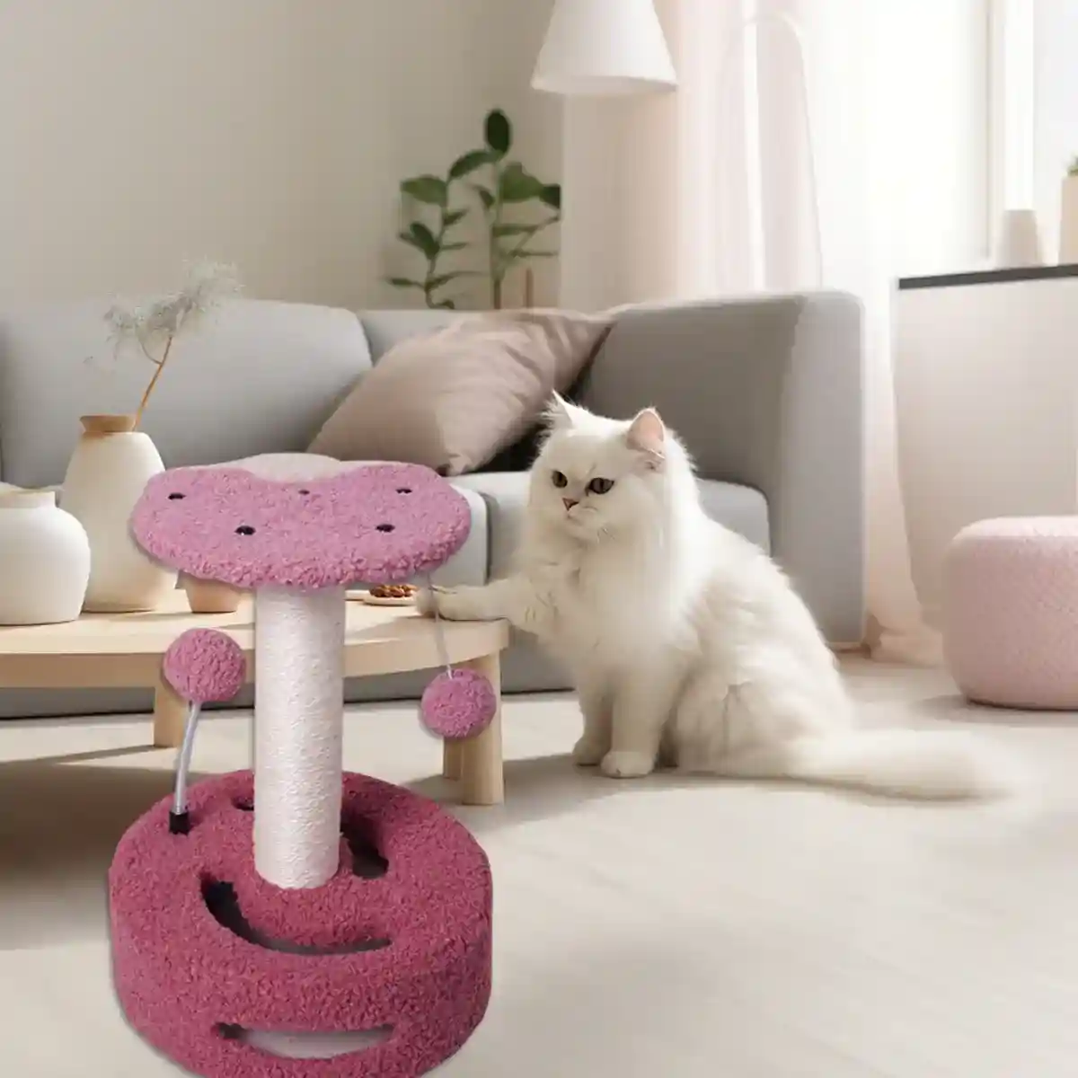 Fruit-Themed Cat Scratching Post with Toy Ball and Plush Base - Image 11