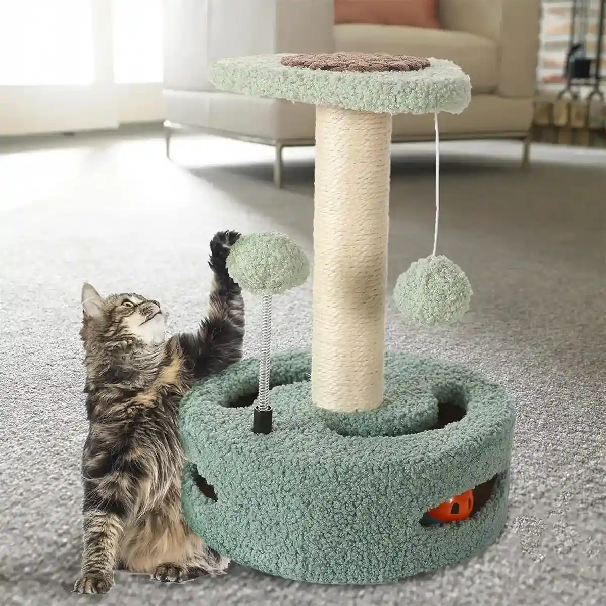 Fruit-Themed Cat Scratching Post with Toy Ball and Plush Base - Image 12