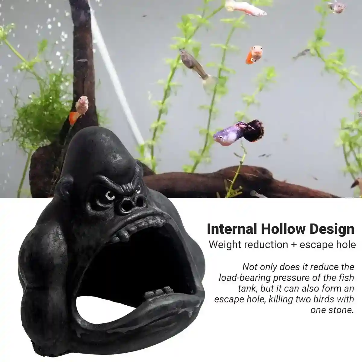Gorilla Aquarium Decoration Hideout Resin Reptile Fish Tank Cave - Image 8