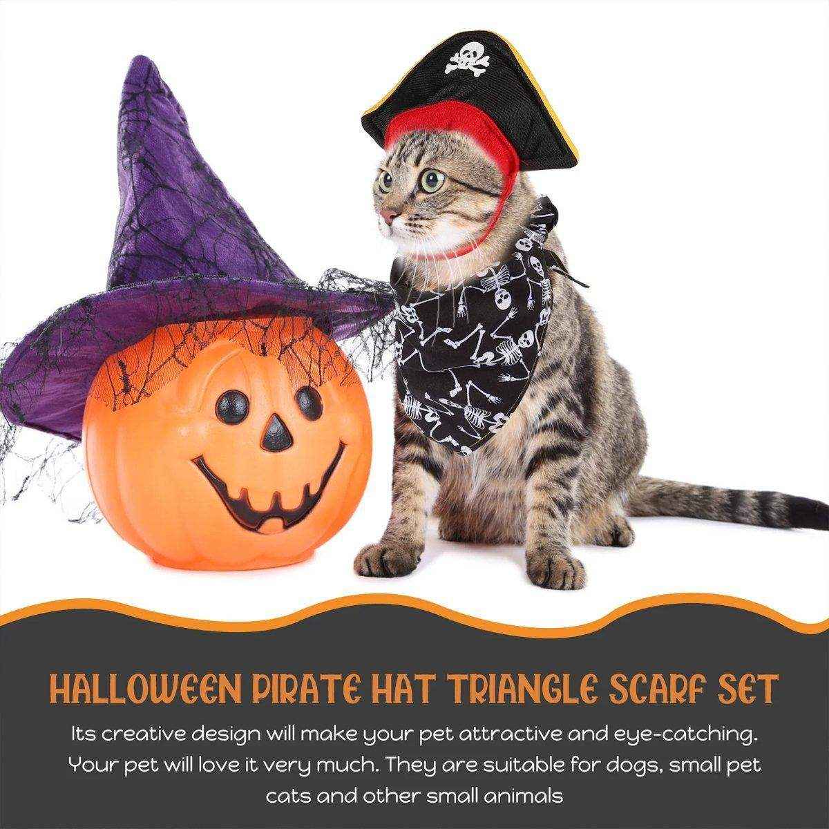 Halloween Pirate Hat Skeleton Cat Pumpkin Triangle Towel Suit for Pets - Image 10