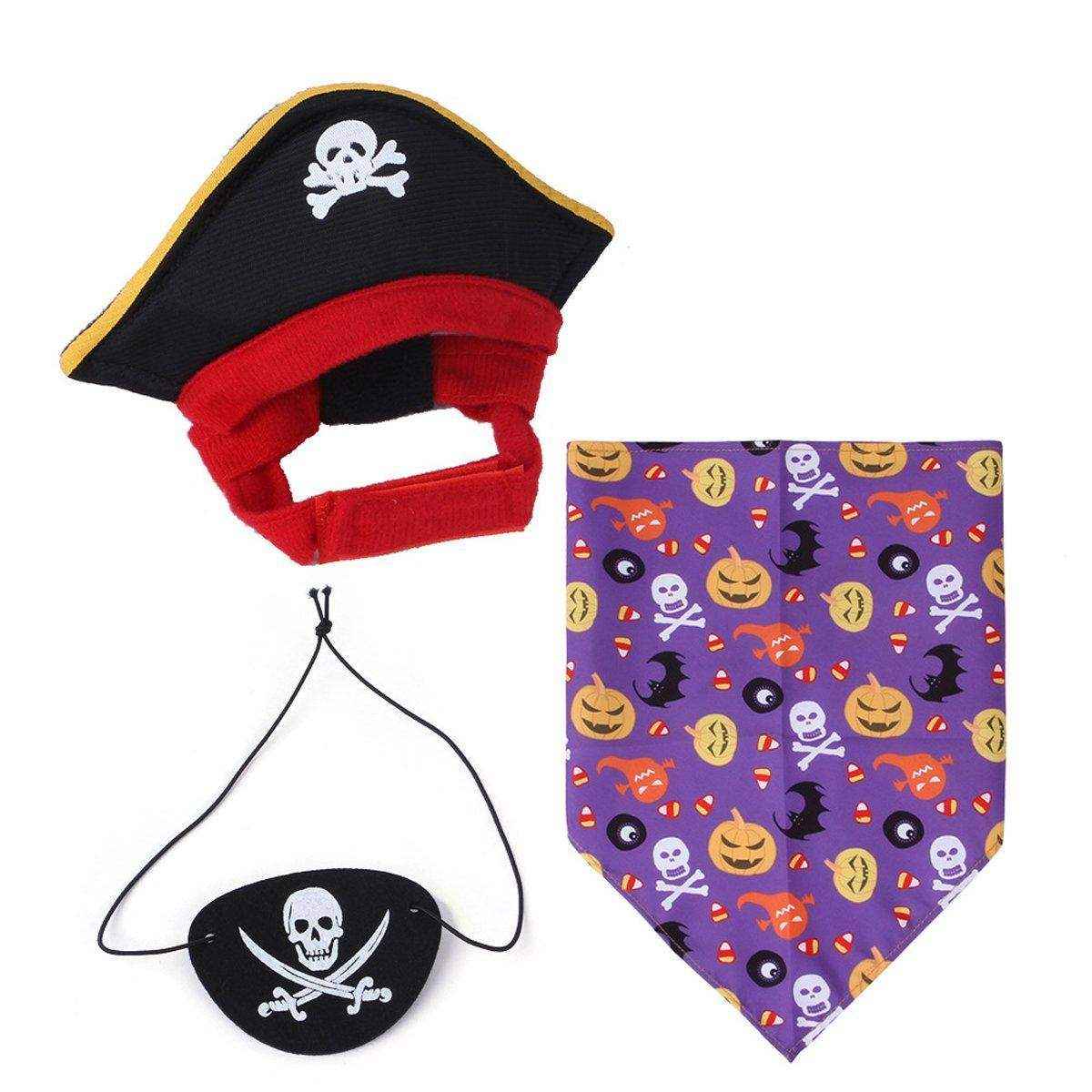 Halloween Pirate Hat Skeleton Cat Pumpkin Triangle Towel Suit for Pets - Image 14