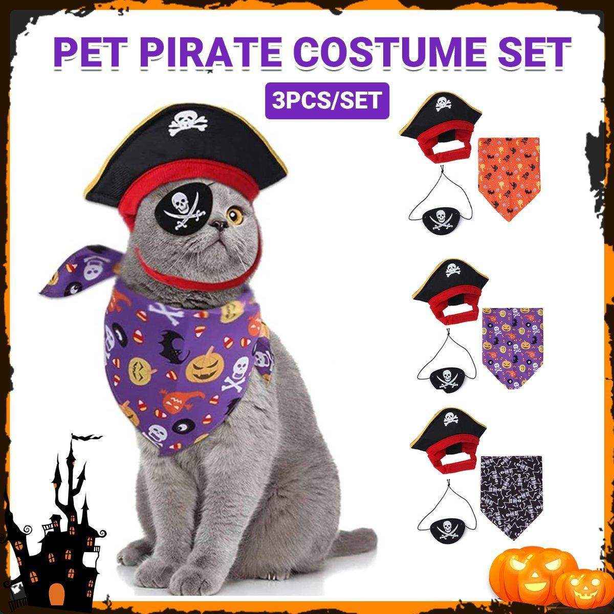 Halloween Pirate Hat Skeleton Cat Pumpkin Triangle Towel Suit for Pets - Image 3