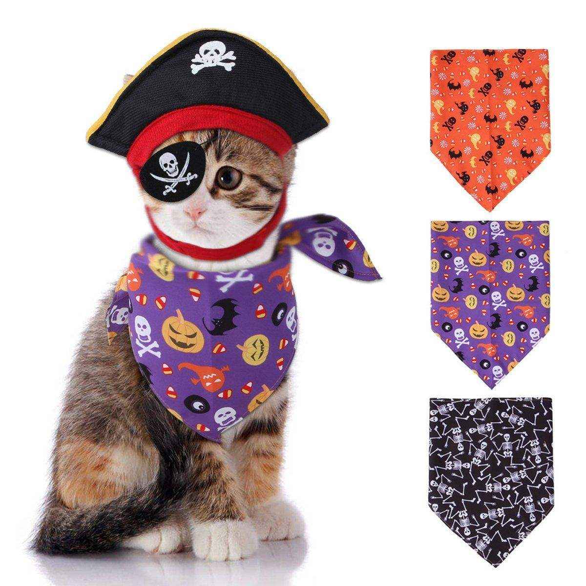 Halloween Pirate Hat Skeleton Cat Pumpkin Triangle Towel Suit for Pets - Image 4