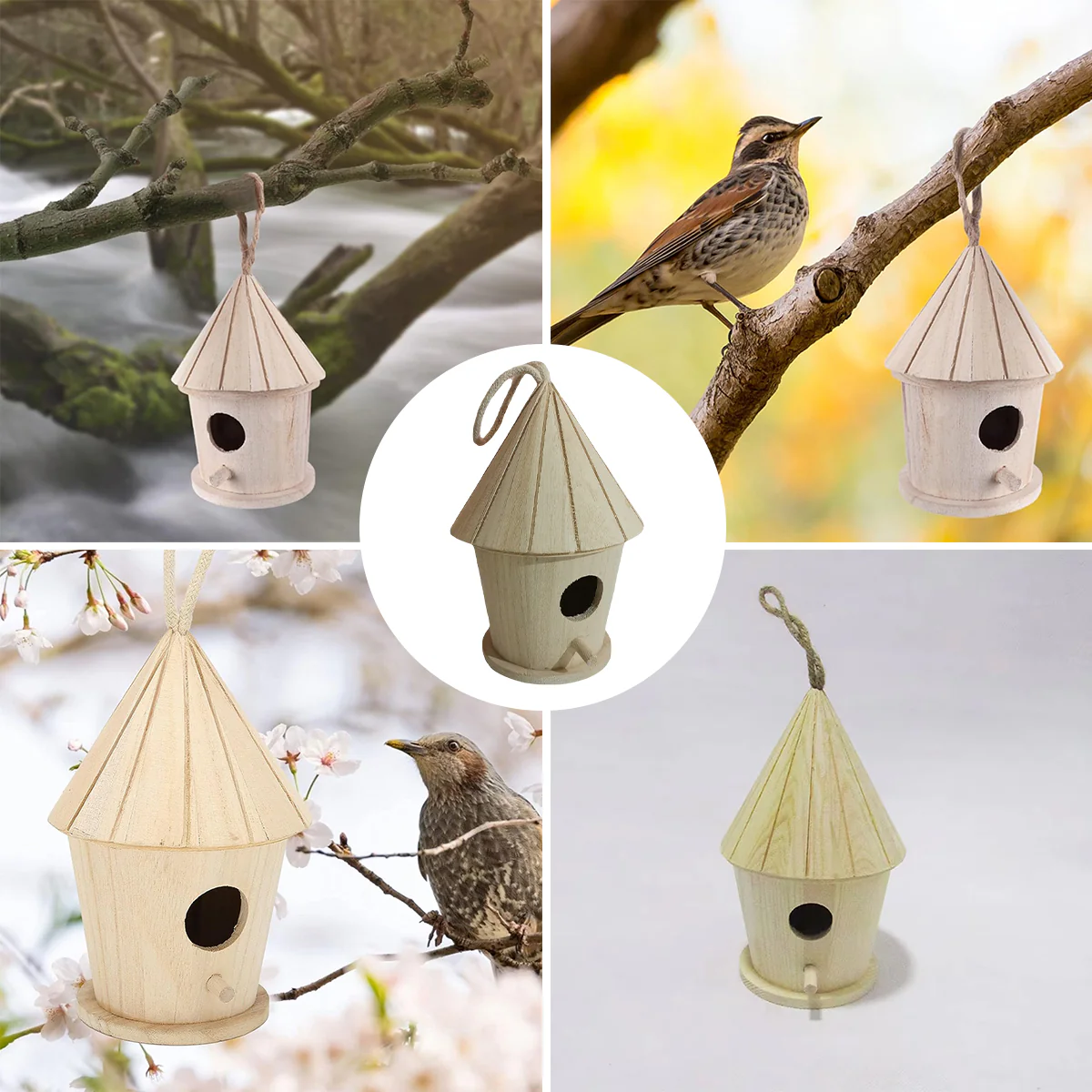 Handcrafted Wooden Bird Nest Hanging Decor - Image 7