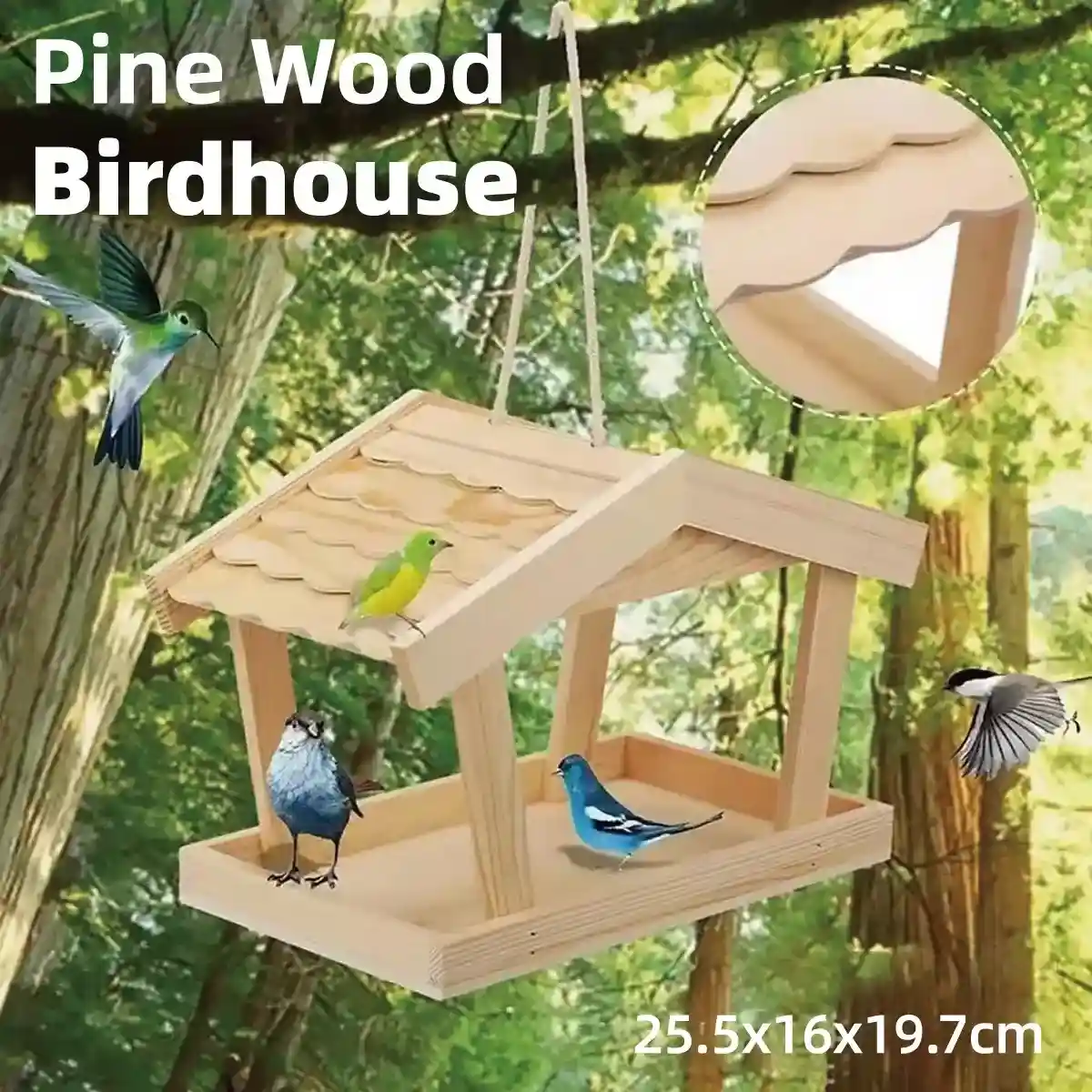 Rustic Pine Decor with Hanging Bird Houses for Garden Wildlife