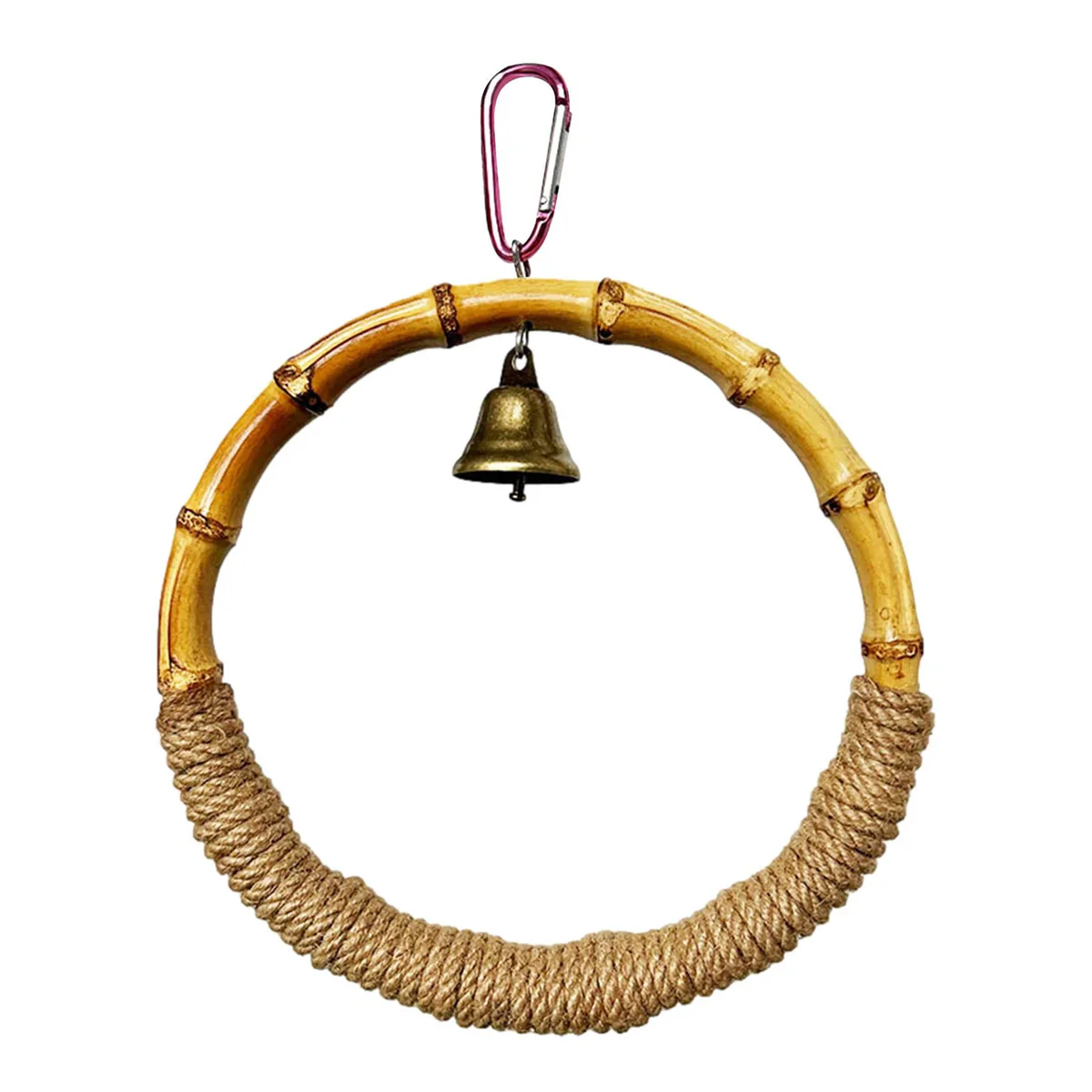 Hanging Bird Toy Natural Bamboo Ring Perch with Bell - Image 2