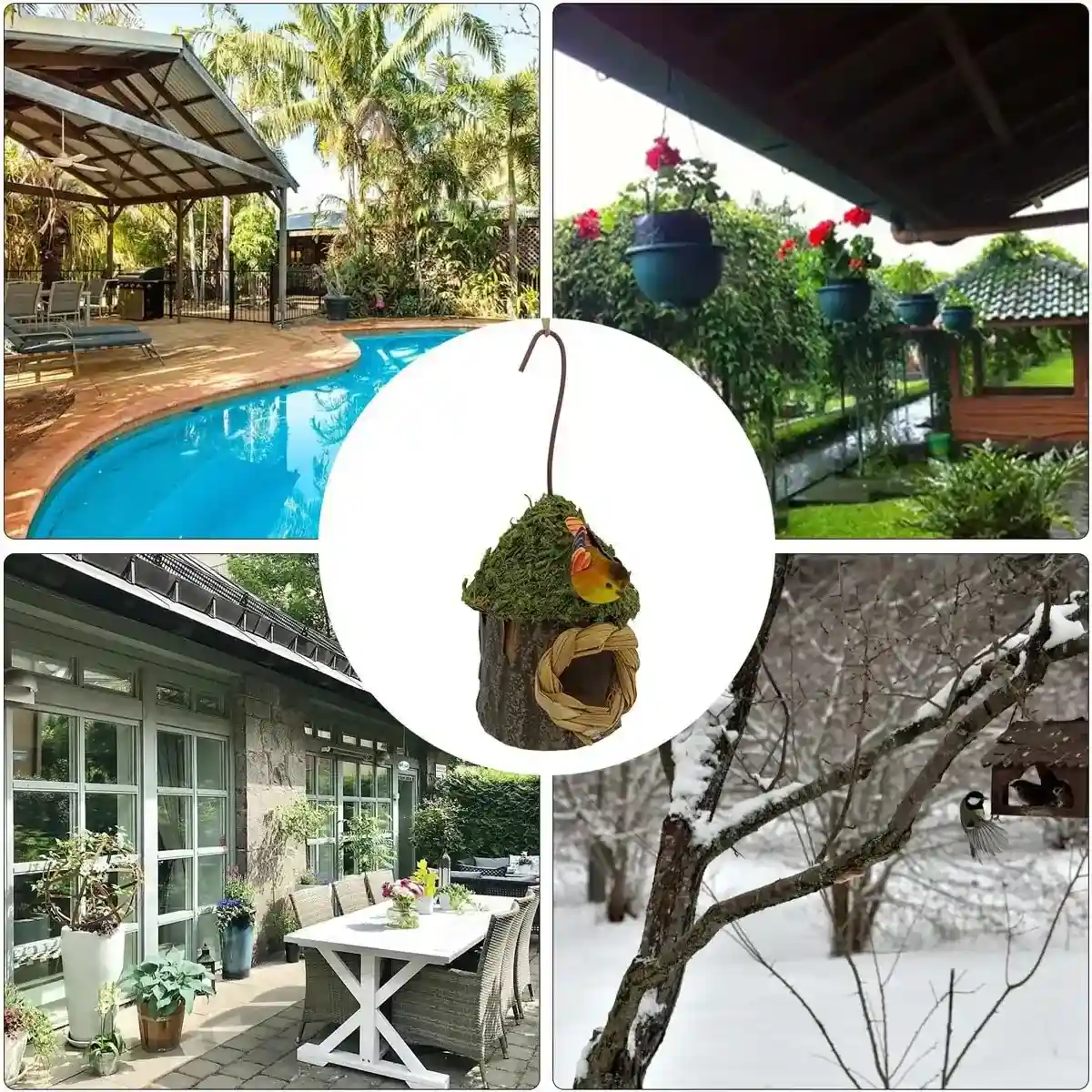 Whimsical Garden Decor with Hanging Birdhouse in Mushroom Style - Image 11