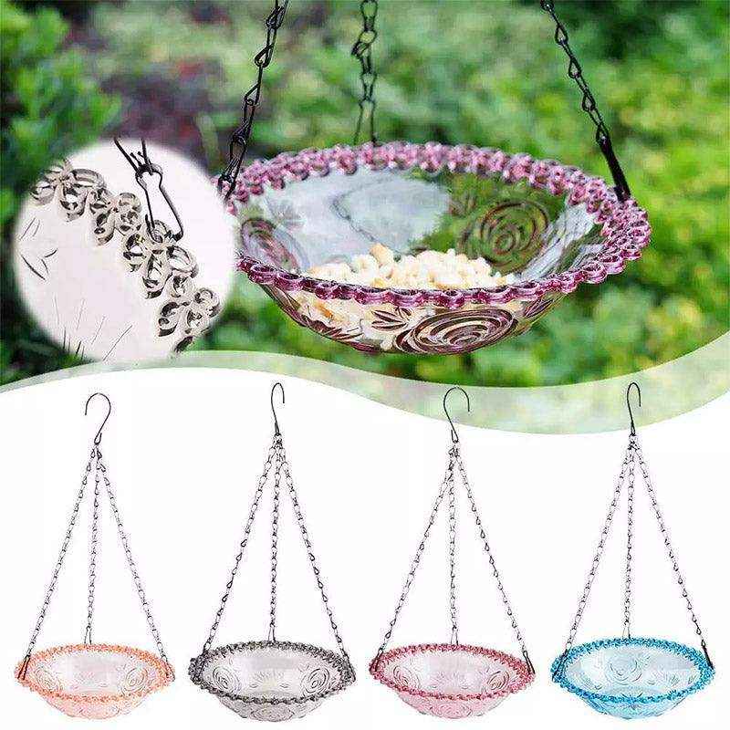 Hanging Glass Bird Feeder Decorative Outdoor Bird Feeding Bowl with Metal Chain - Image 10