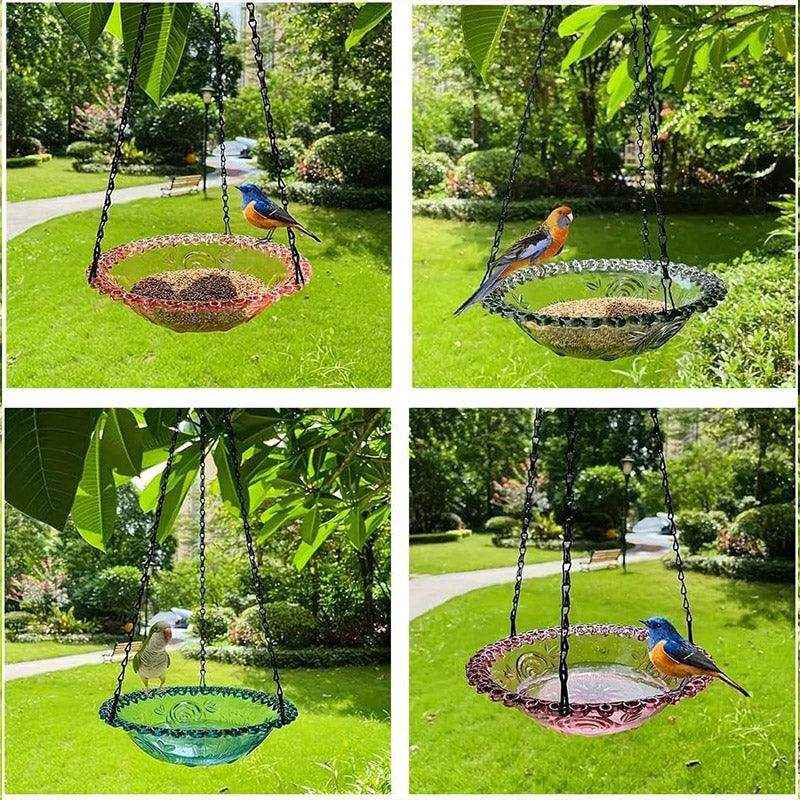 Hanging Glass Bird Feeder Decorative Outdoor Bird Feeding Bowl with Metal Chain - Image 19