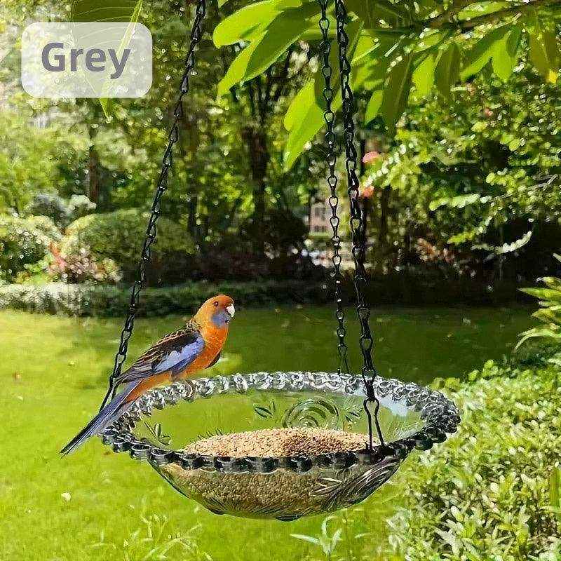 Hanging Glass Bird Feeder Decorative Outdoor Bird Feeding Bowl with Metal Chain - Image 8