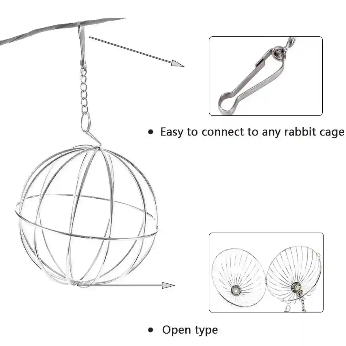 Hanging Grass Ball for Small Pets Stainless Steel Hay Feeder for Rabbits & Guinea Pigs - Image 9
