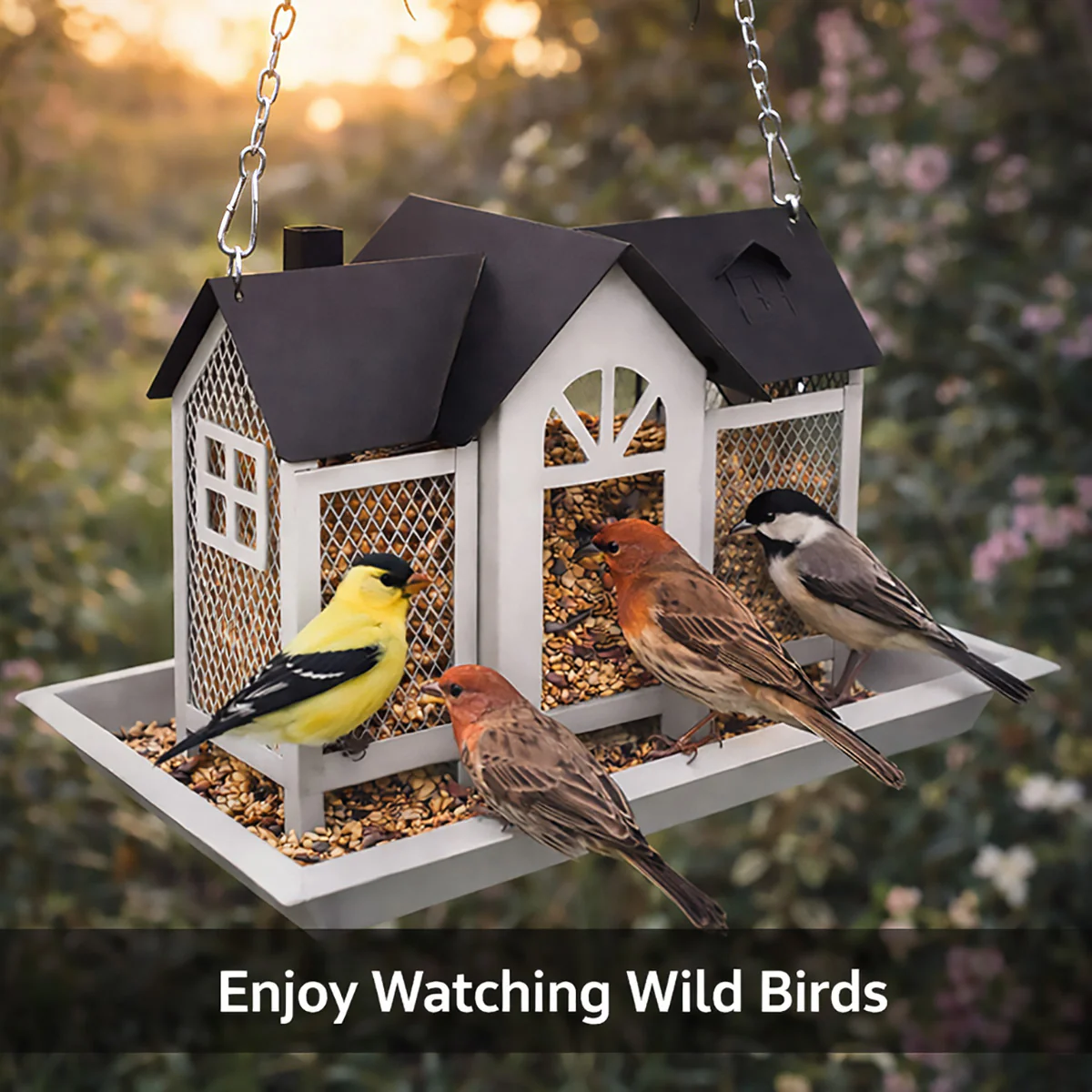 Hanging Metal Bird Feeder House Outdoor - Image 13