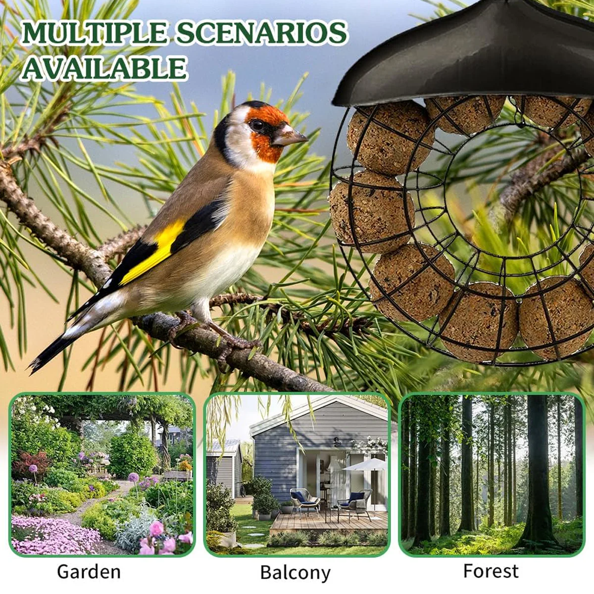 Hanging Metal Suet Bird Feeder With Roof - Image 9
