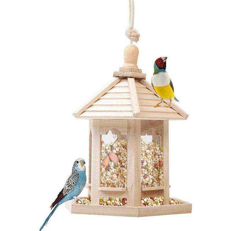 Hexagonal Hanging Outdoor Garden Decor Wooden Bird Feeder - Image 4