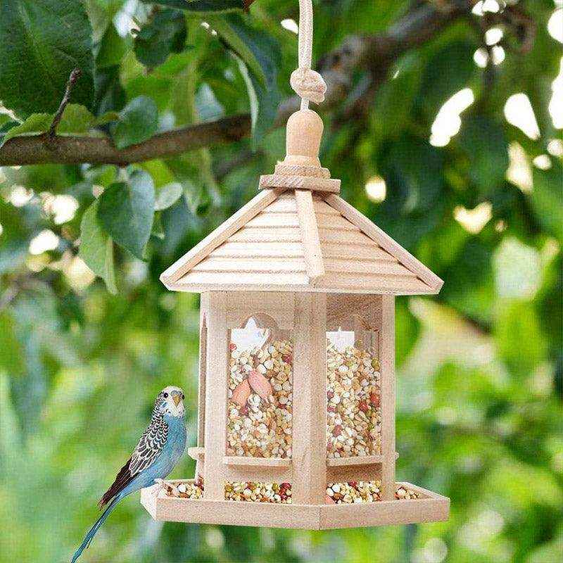 Hexagonal Hanging Outdoor Garden Decor Wooden Bird Feeder - Image 5