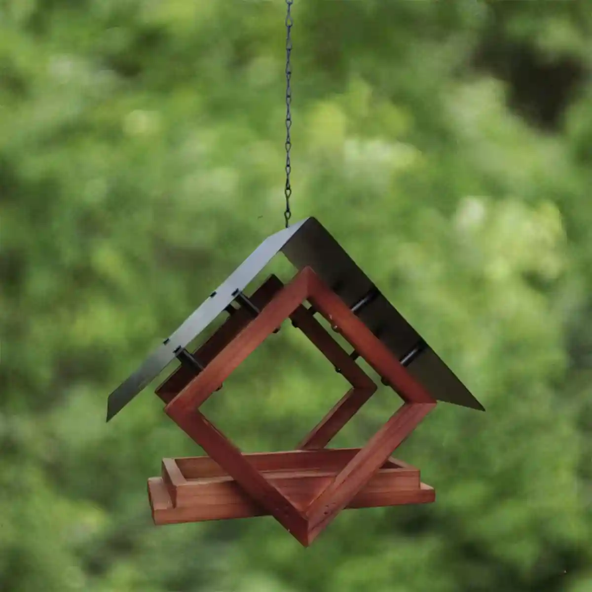 Hanging Wooden Bird Feeder With Metal Roof Fly-Through Outdoor Feeder - Image 5