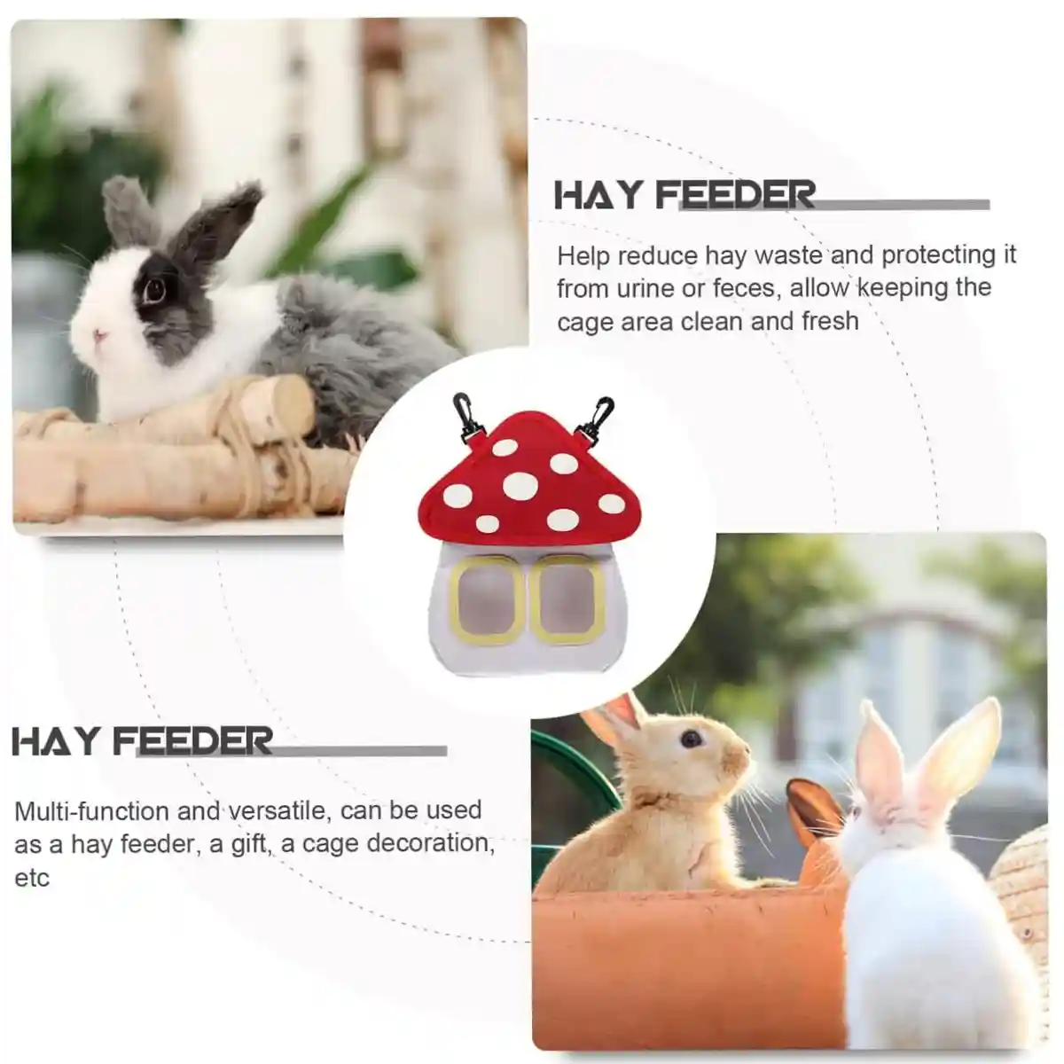 Hay Feeder Bag Cute Mushroom Rabbit Hay Feeder for Small Pets - Image 13