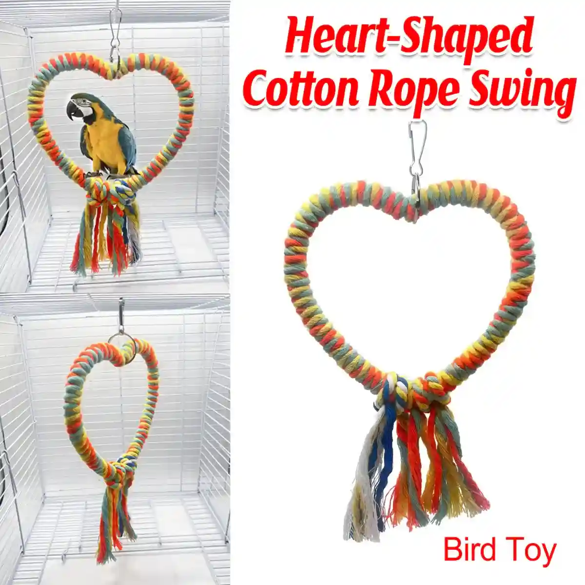 Heart-Shaped Cotton Rope Bird Swing Parrot Cage Toy