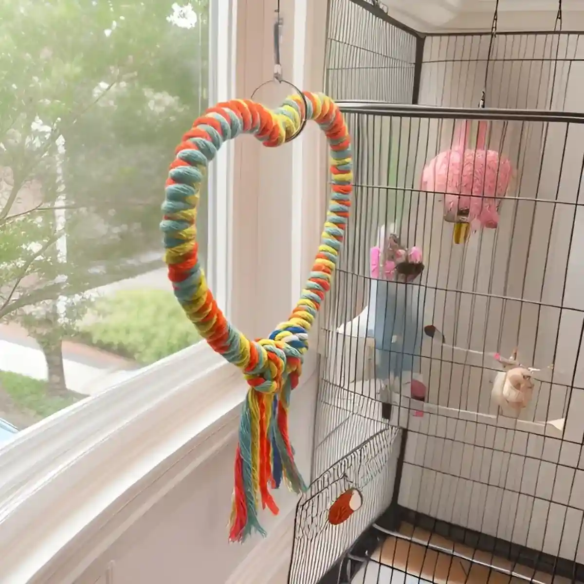 Heart-Shaped Cotton Rope Bird Swing Parrot Cage Toy - Image 5
