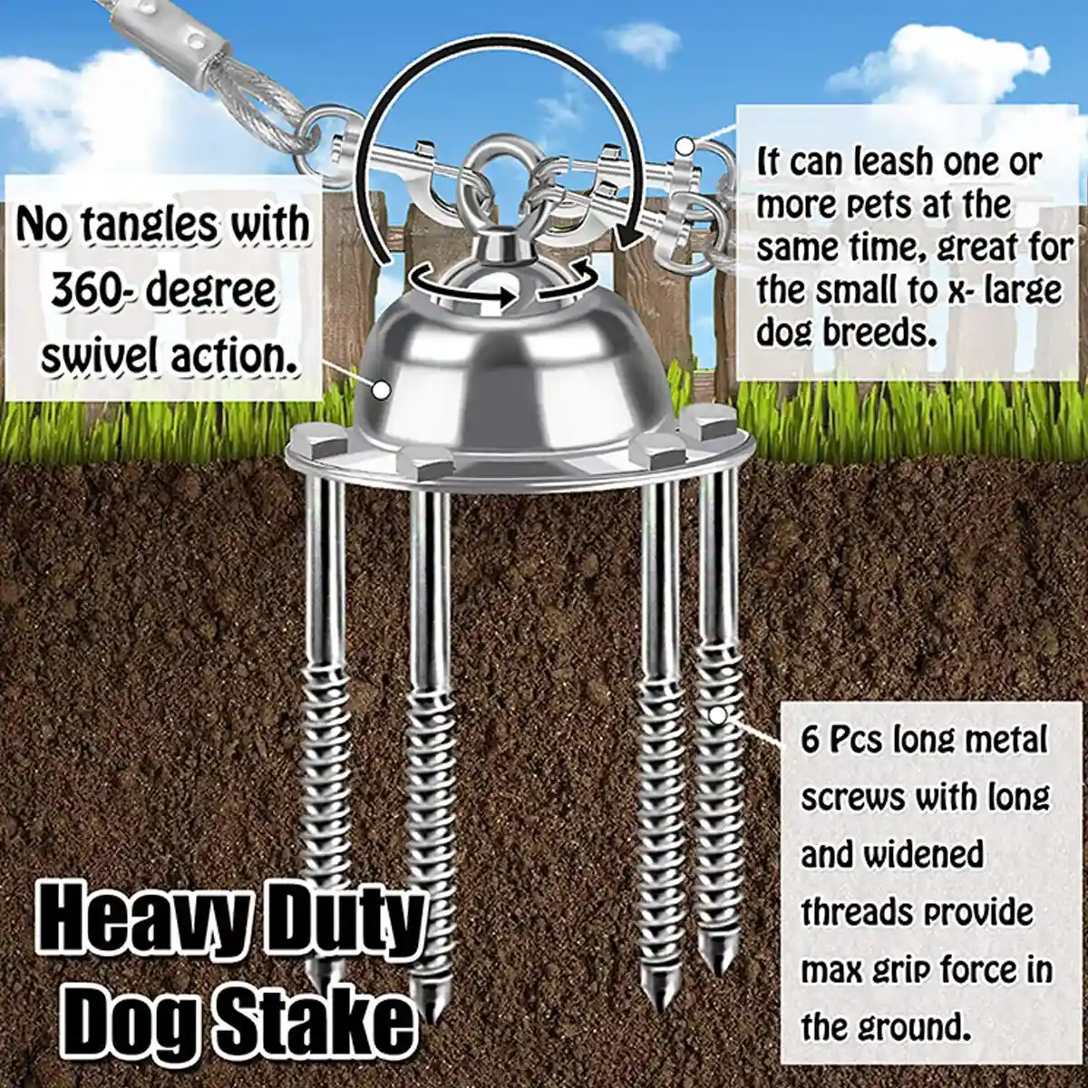 Heavy Duty Dog Stake with 360 Degree Swivel Base - Image 4