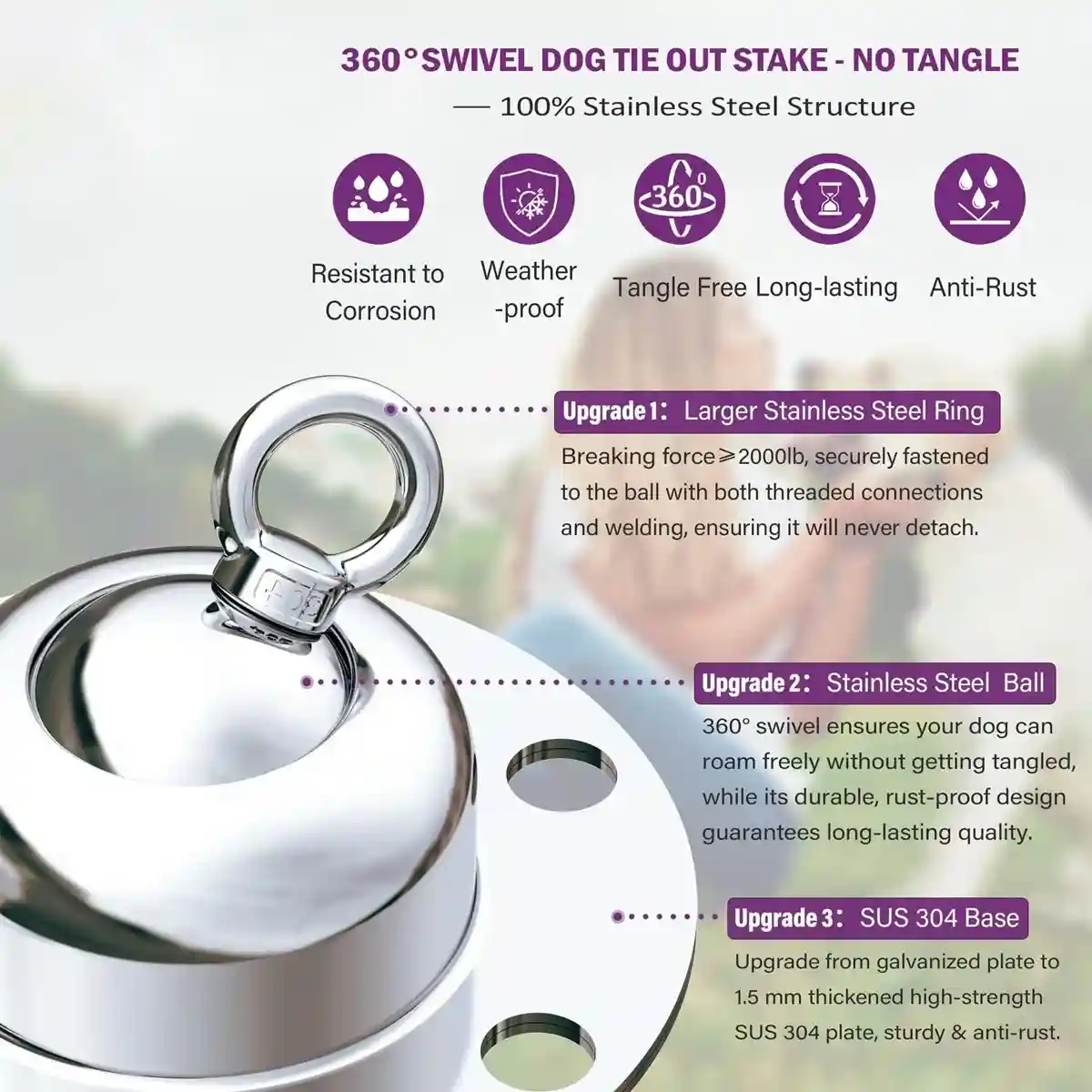 Heavy Duty Dog Stake with 360 Degree Swivel Base - Image 7