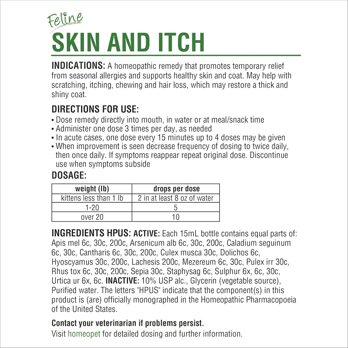 HOMEOPET CAT SKIN & ITCH 
15ML - Image 6