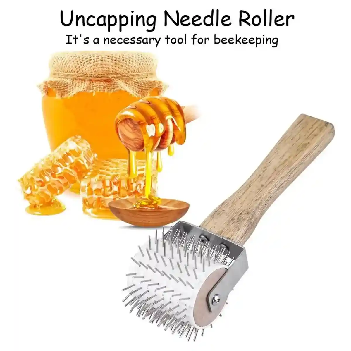 Wood Handle Stainless Steel Honey Collector Needle Roller Tool - Image 4