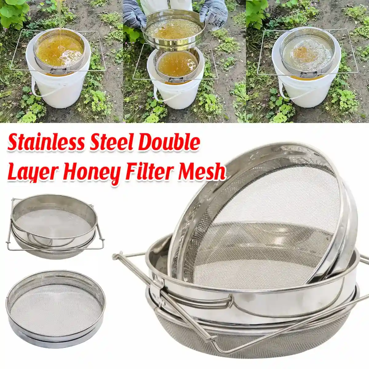 Double-Layer Stainless Steel Honey Strainer with Adjustable Stand - Image 2