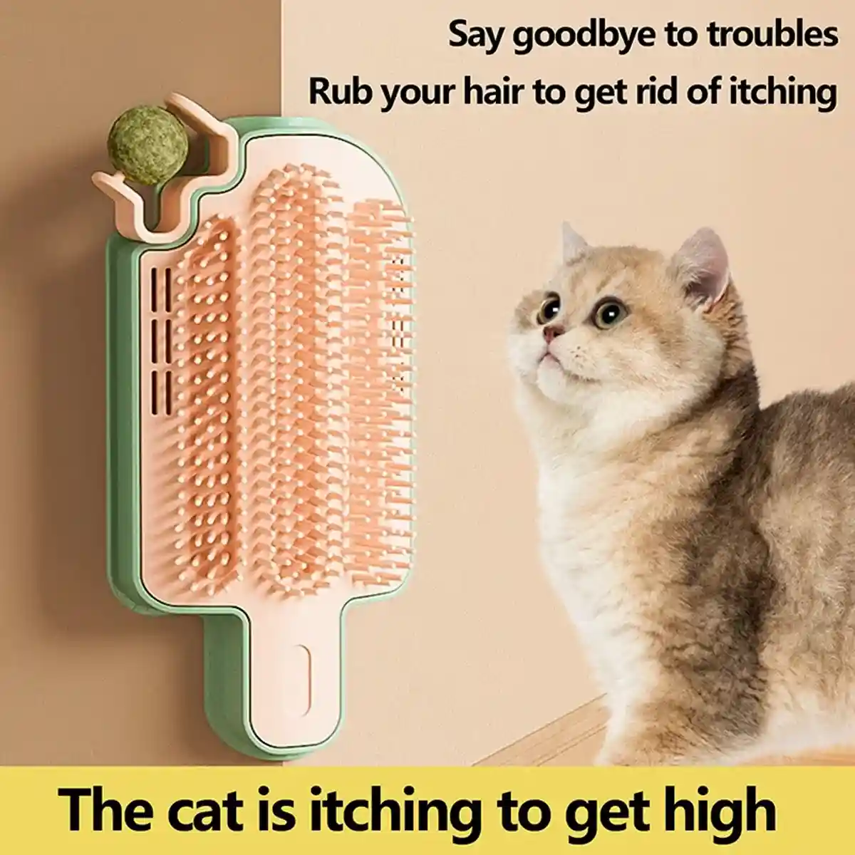 Wall-Mounted Ice Cream Cat Grooming Brush with Catnip or Teaser - Image 4