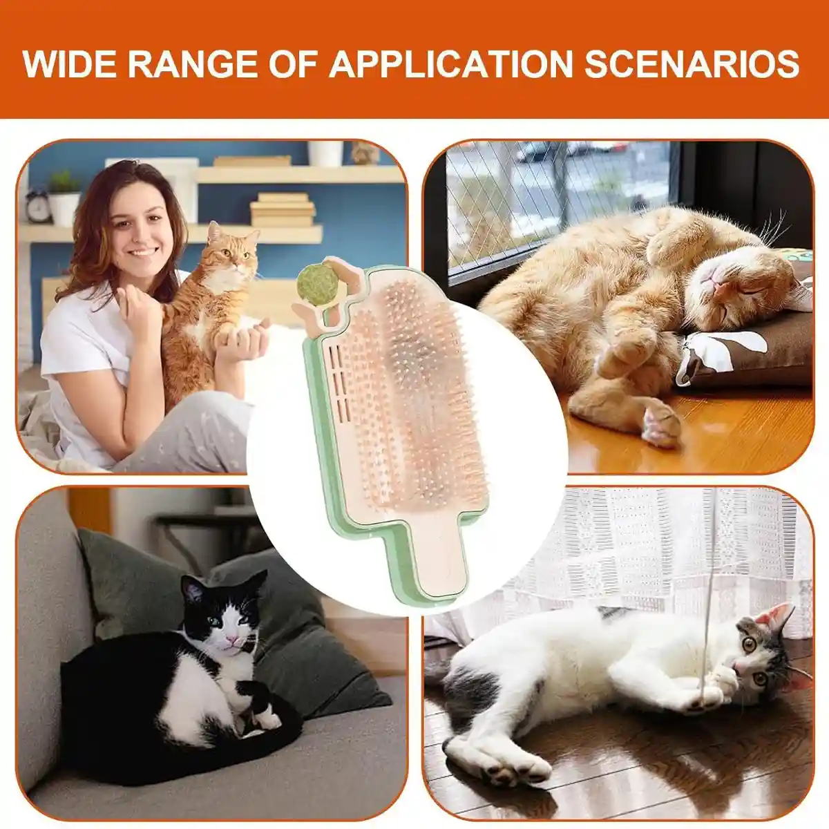 Wall-Mounted Ice Cream Cat Grooming Brush with Catnip or Teaser - Image 9