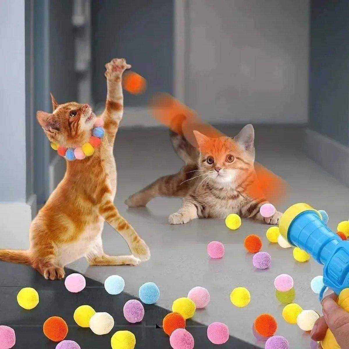 Cat Ball Gun Interactive Toy with 100pcs Colourful Stretch Plush Pom Pom Ball - Image 7