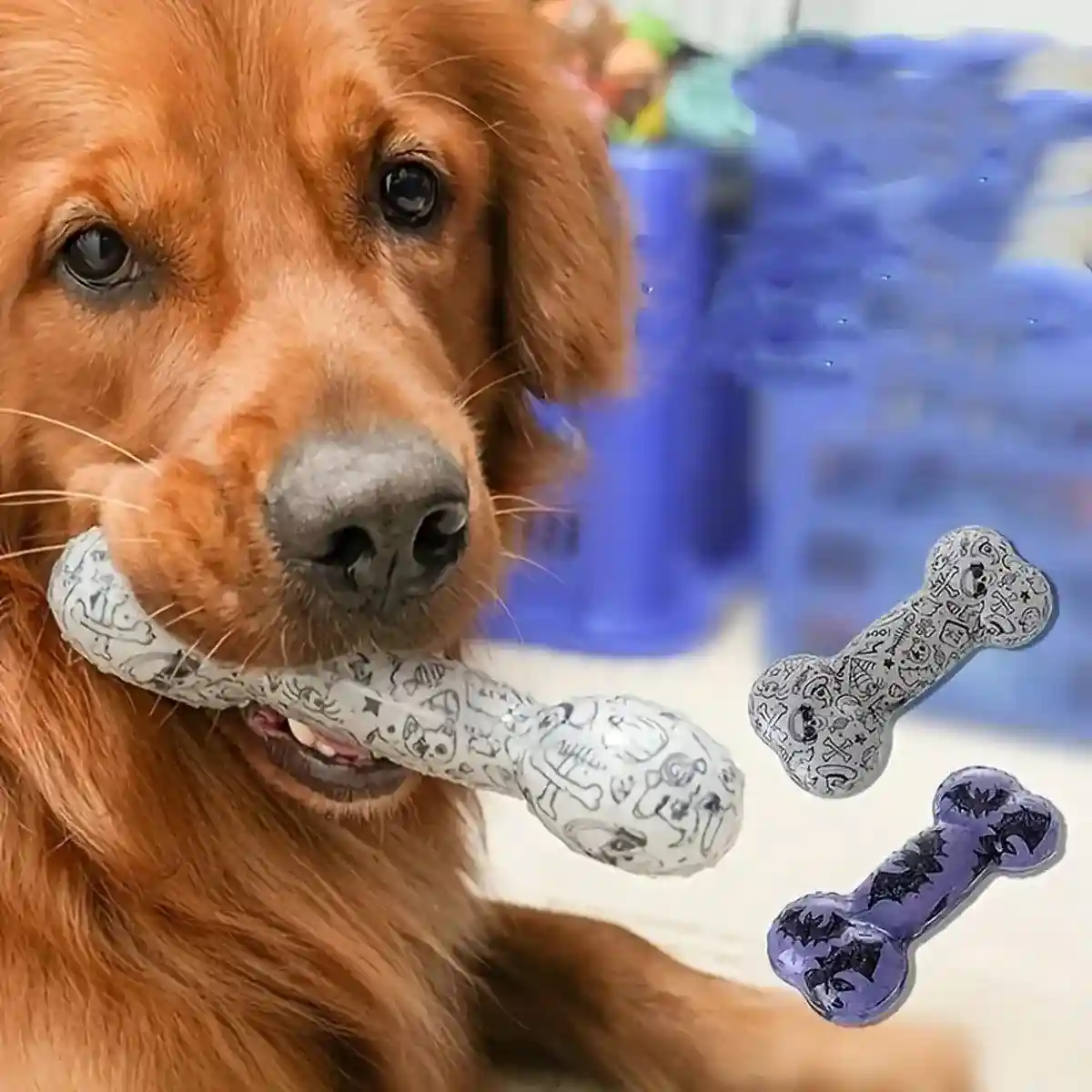 Interactive Dog Bone Chew Toy for Dental Health Durable TPR Material Grey & Blue - Image 10