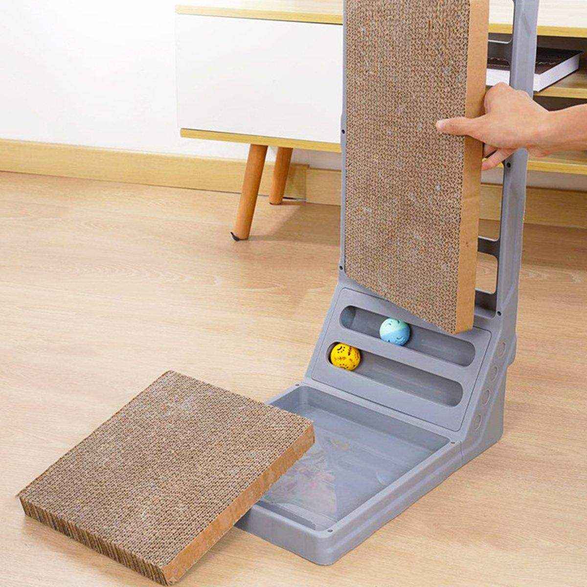 L-Shaped Cat Scratch Board Durable Scratcher with Ball Tracks - Image 6