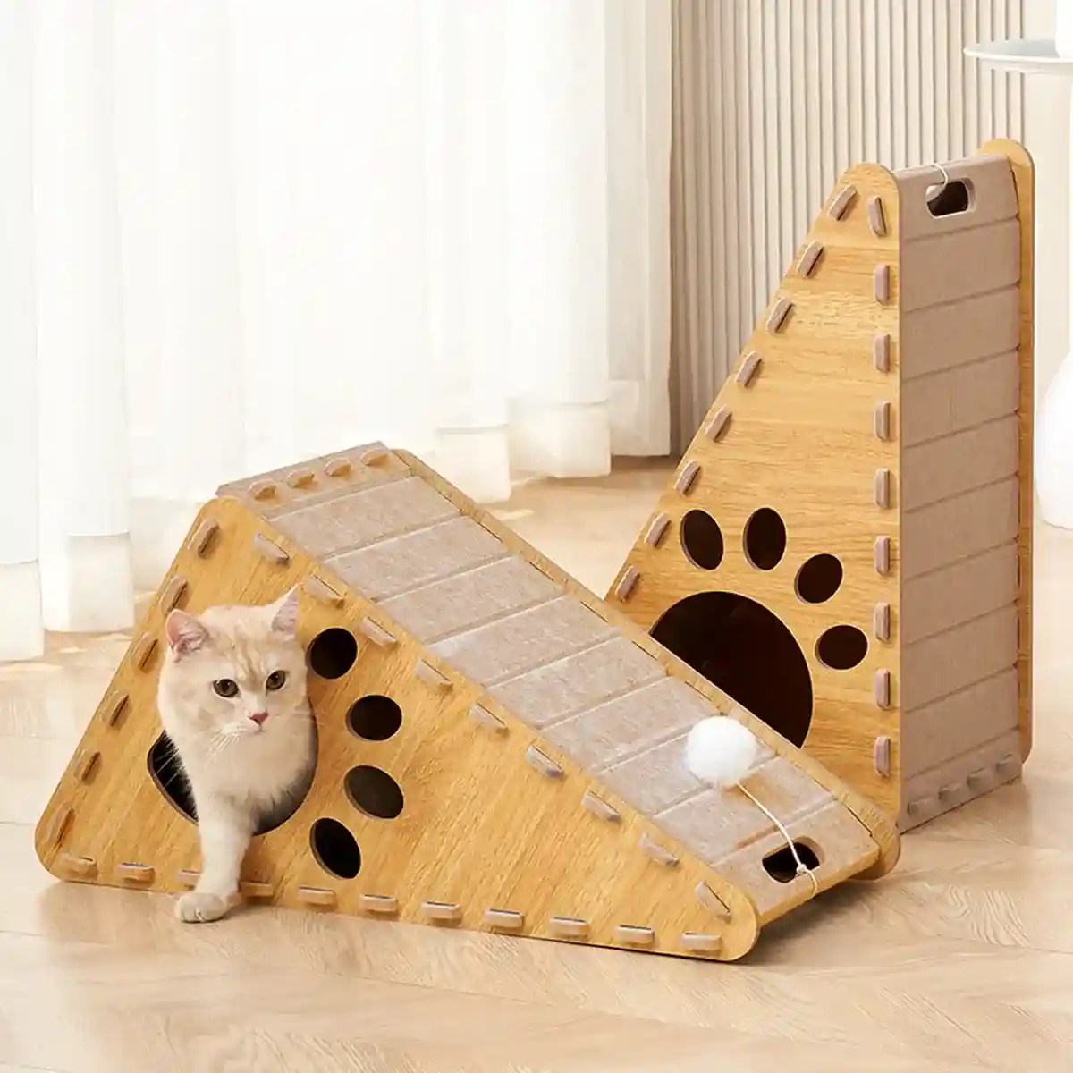 L-Shaped Cat Scratching Board with Nest and Plush Toy - Image 10