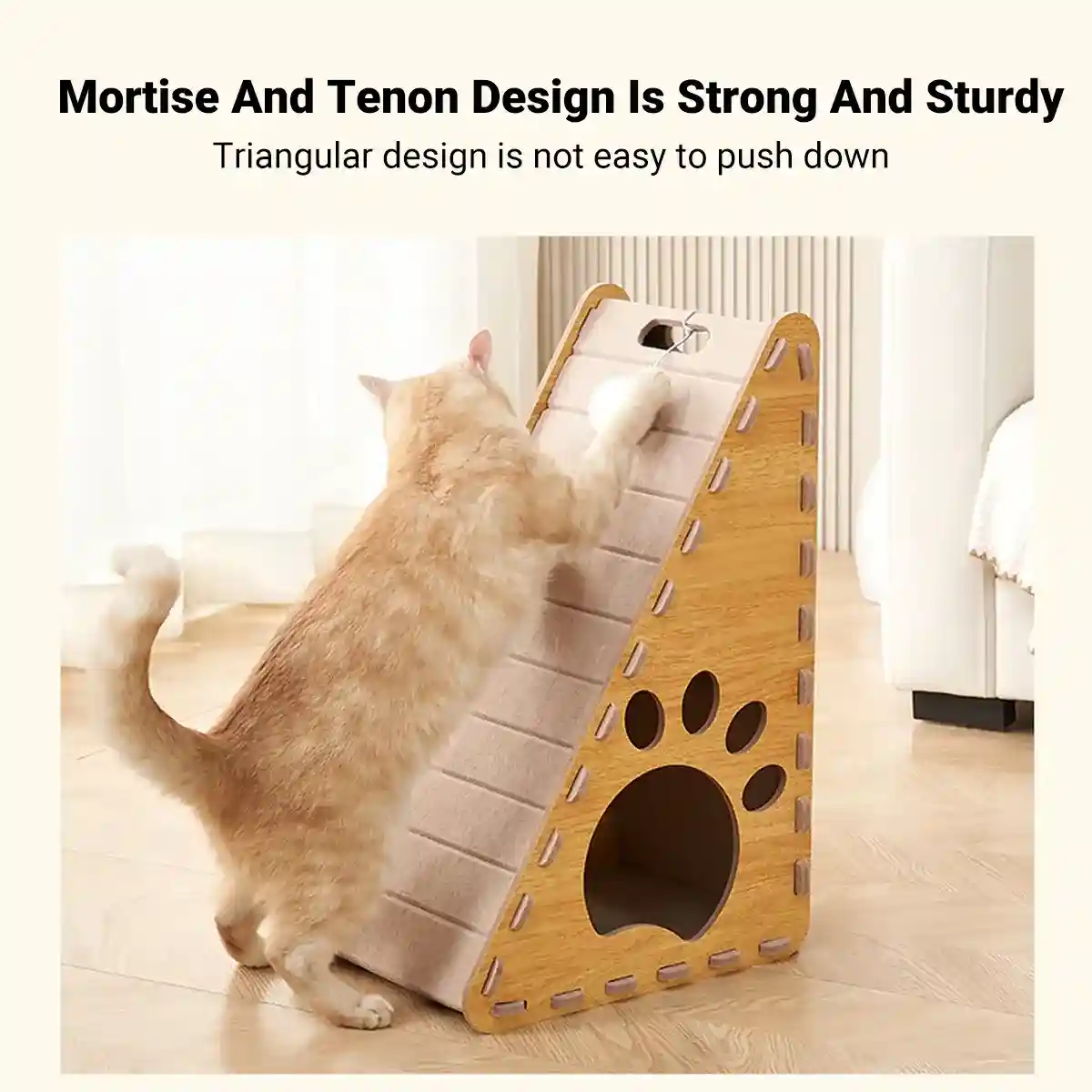 L-Shaped Cat Scratching Board with Nest and Plush Toy - Image 3