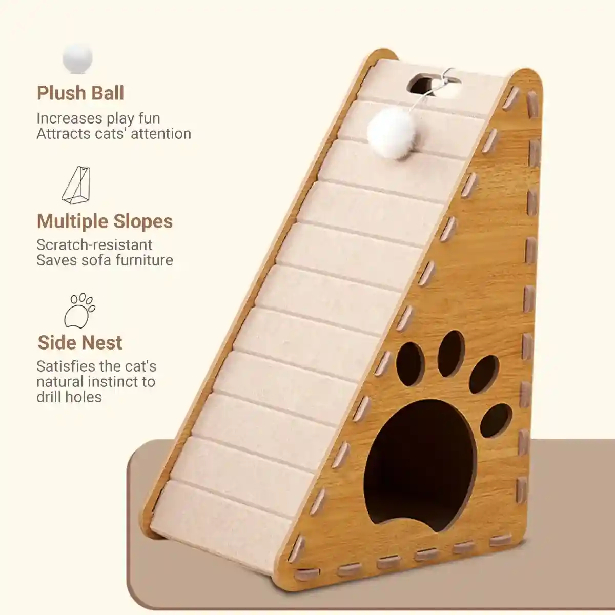 L-Shaped Cat Scratching Board with Nest and Plush Toy - Image 9