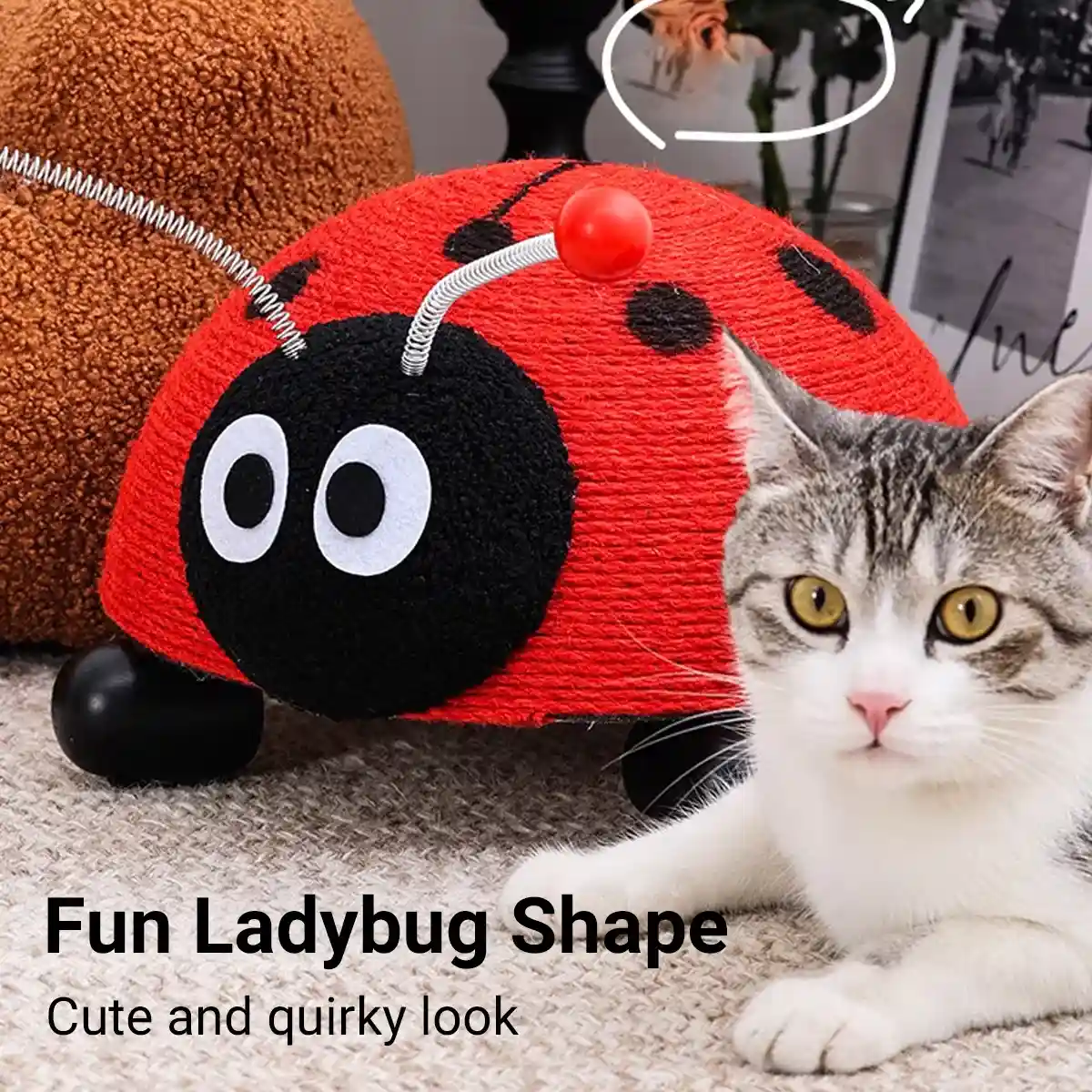 Ladybug Cat Scratching Post with Sisal Rope and Flannel Base - Image 5