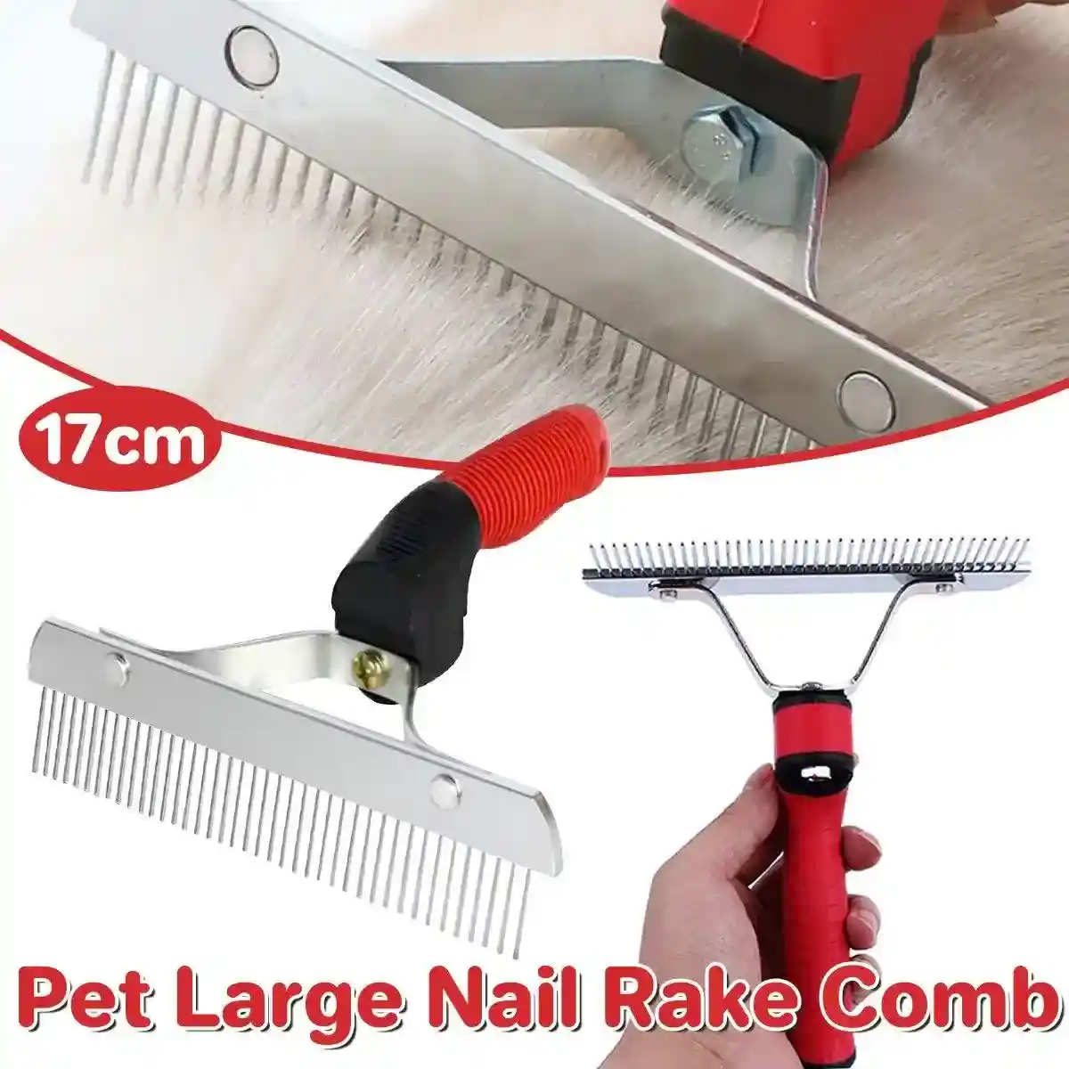 Large Dog Grooming Rake Comb Pet Hair Brush with Rubber Handle Knot Remover - Image 2