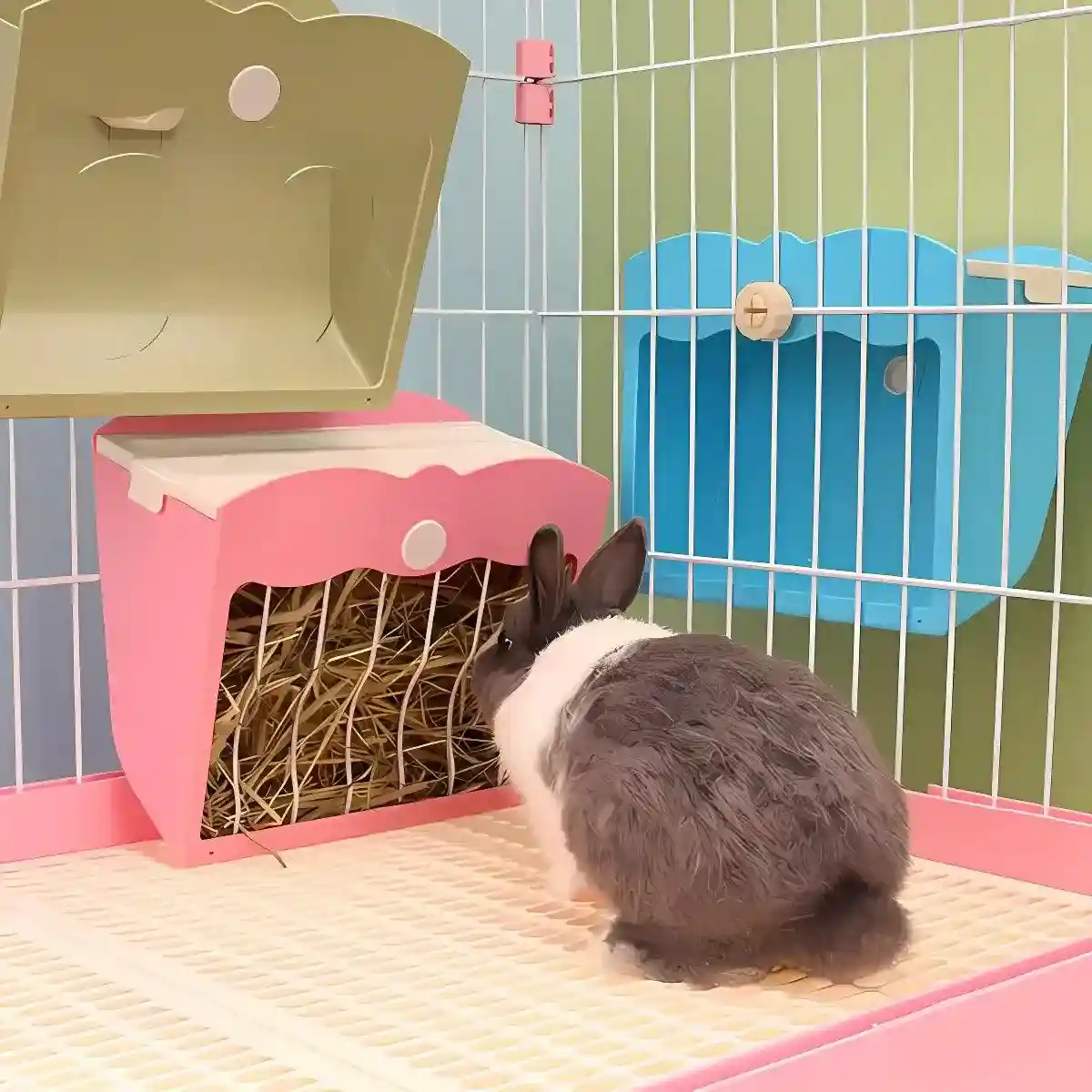 Large Capacity Hay Feeder For Rabbits Steel Mesh Design 25x21x13cm - Image 4