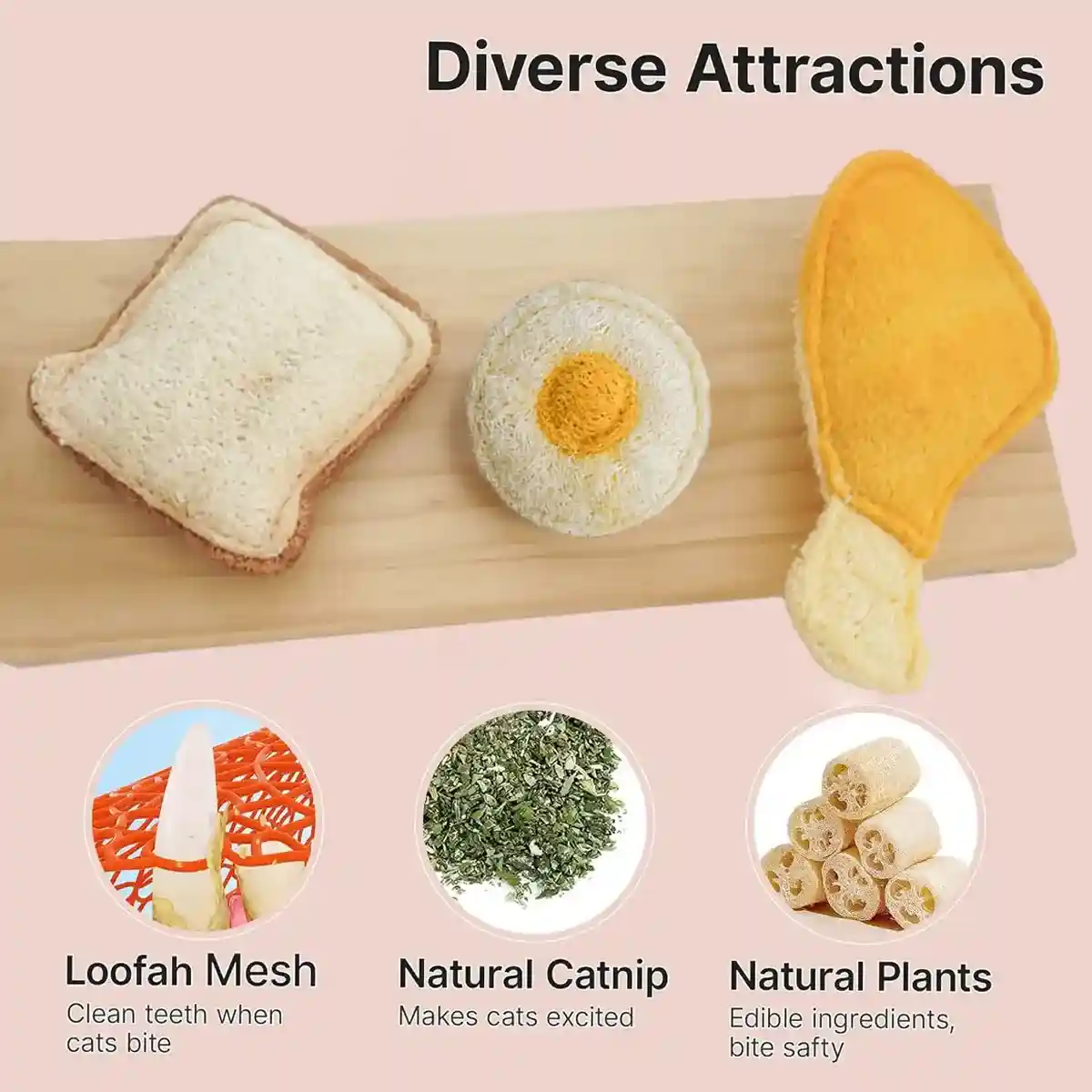 Natural Loofah Cat Toy Set with Catnip 3PCS Bite-Safe Chew Toys - Image 8