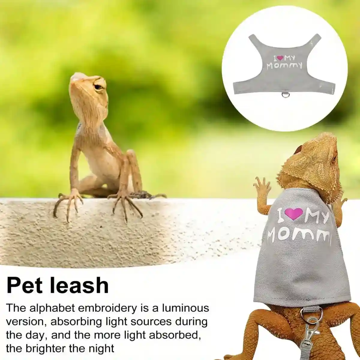 Luminous Reptile Clothes and Leash Set with "I Love Mommy" Print - Image 10