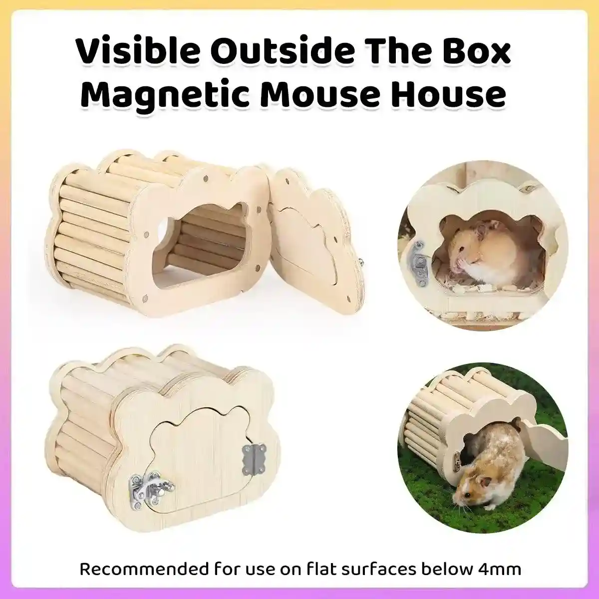 Magnetic Mouse House Wooden Hamster Hideout with Visible Design - Image 2