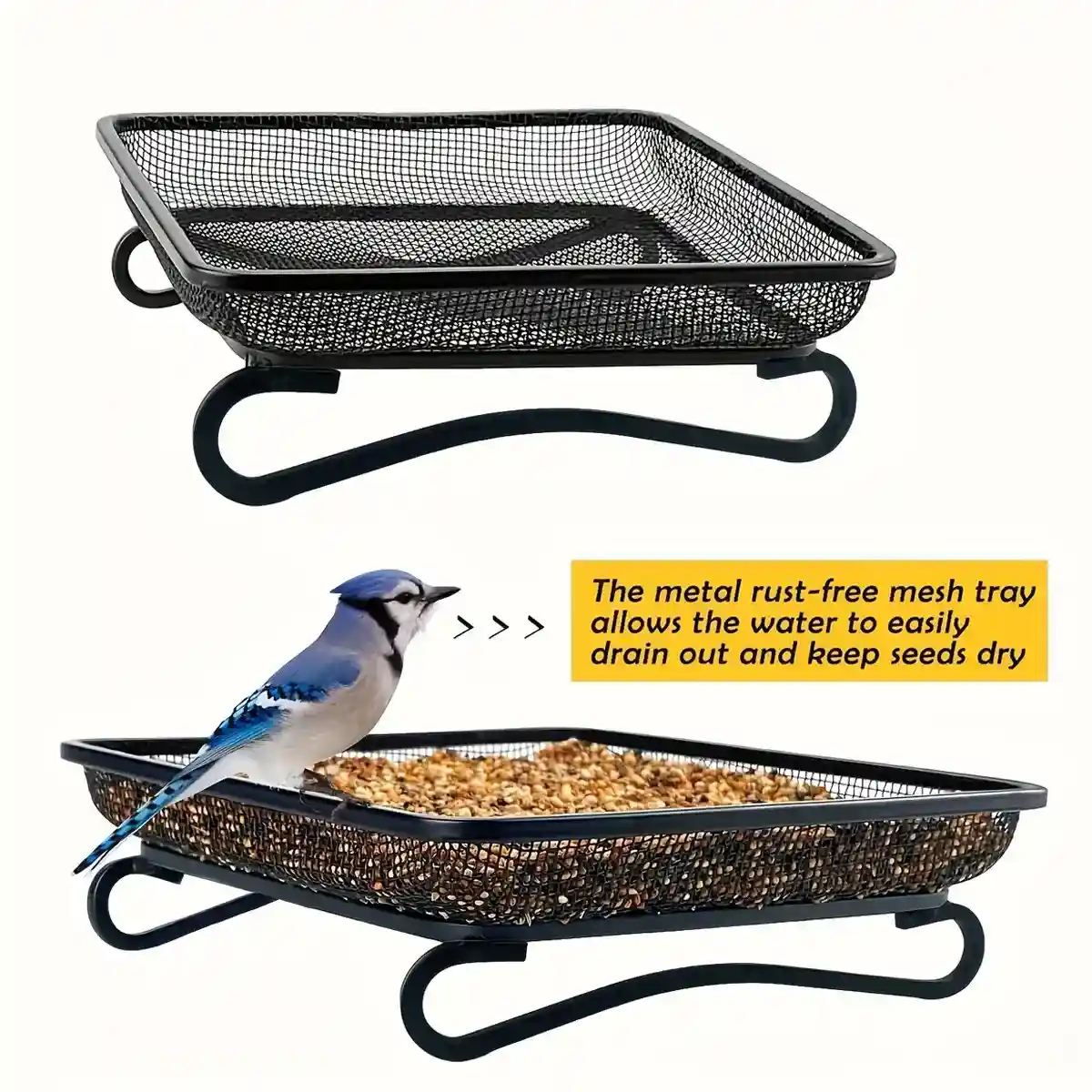 Rust-Resistant Outdoor Tray with Square Metal Bird Feeder Design - Image 14