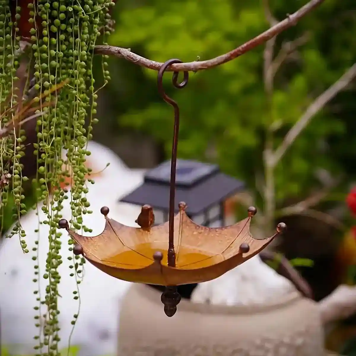 Metal Home Decoration Garden Umbrella Bird Bath Feeder Bird Trough Bird Feeders - Image 9