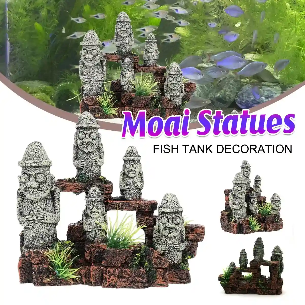 Easter Island Ornament Moai Statues Fish Tank Decoration Resin Model