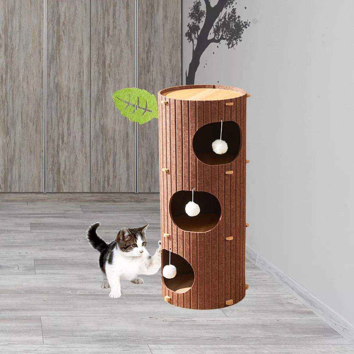 Stylish Multi-Layer Tree Trunk Cat House Indoor for Rest & Play - Image 8