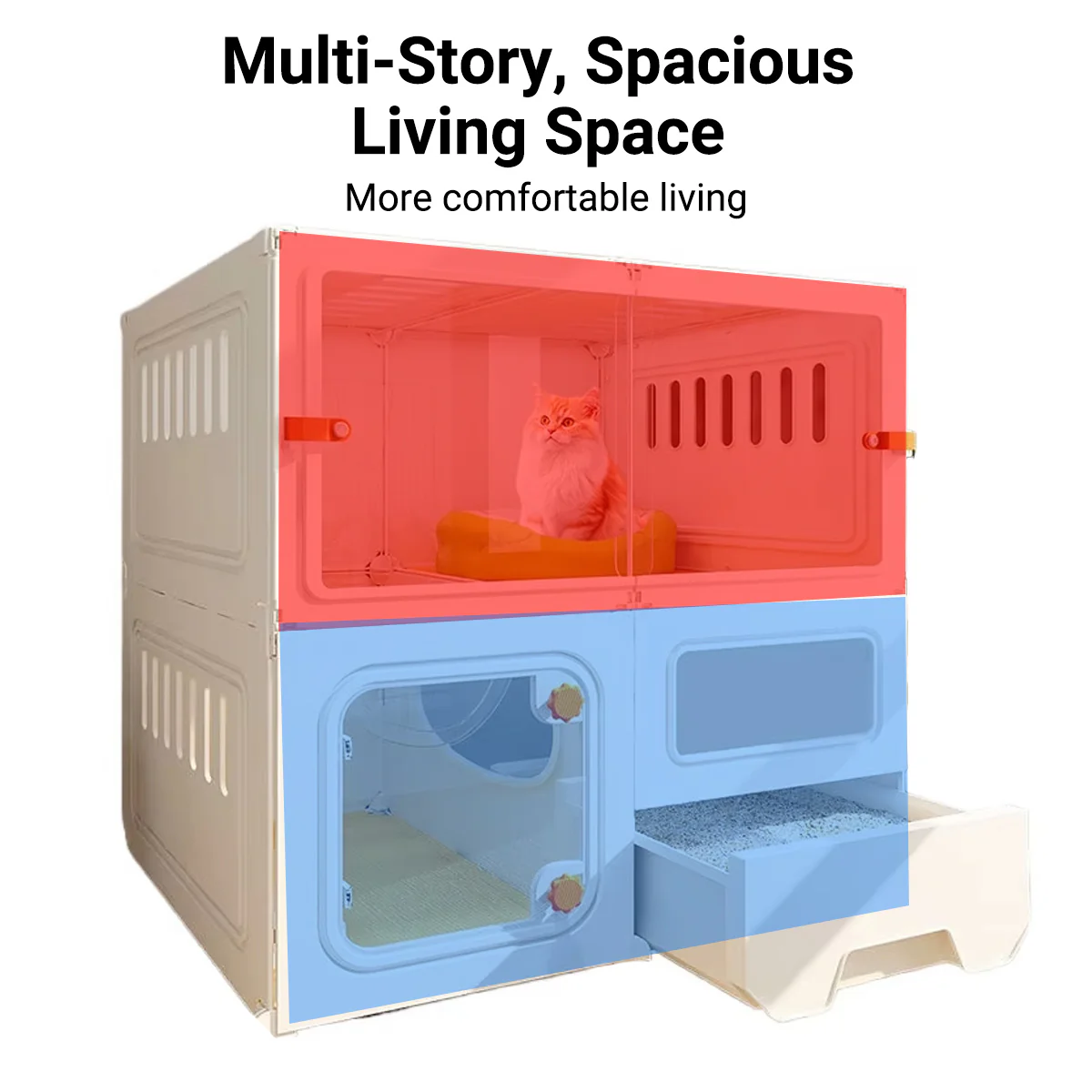 Multi-Level Cat Villa With Litter Drawer & Clear Panels - Image 10