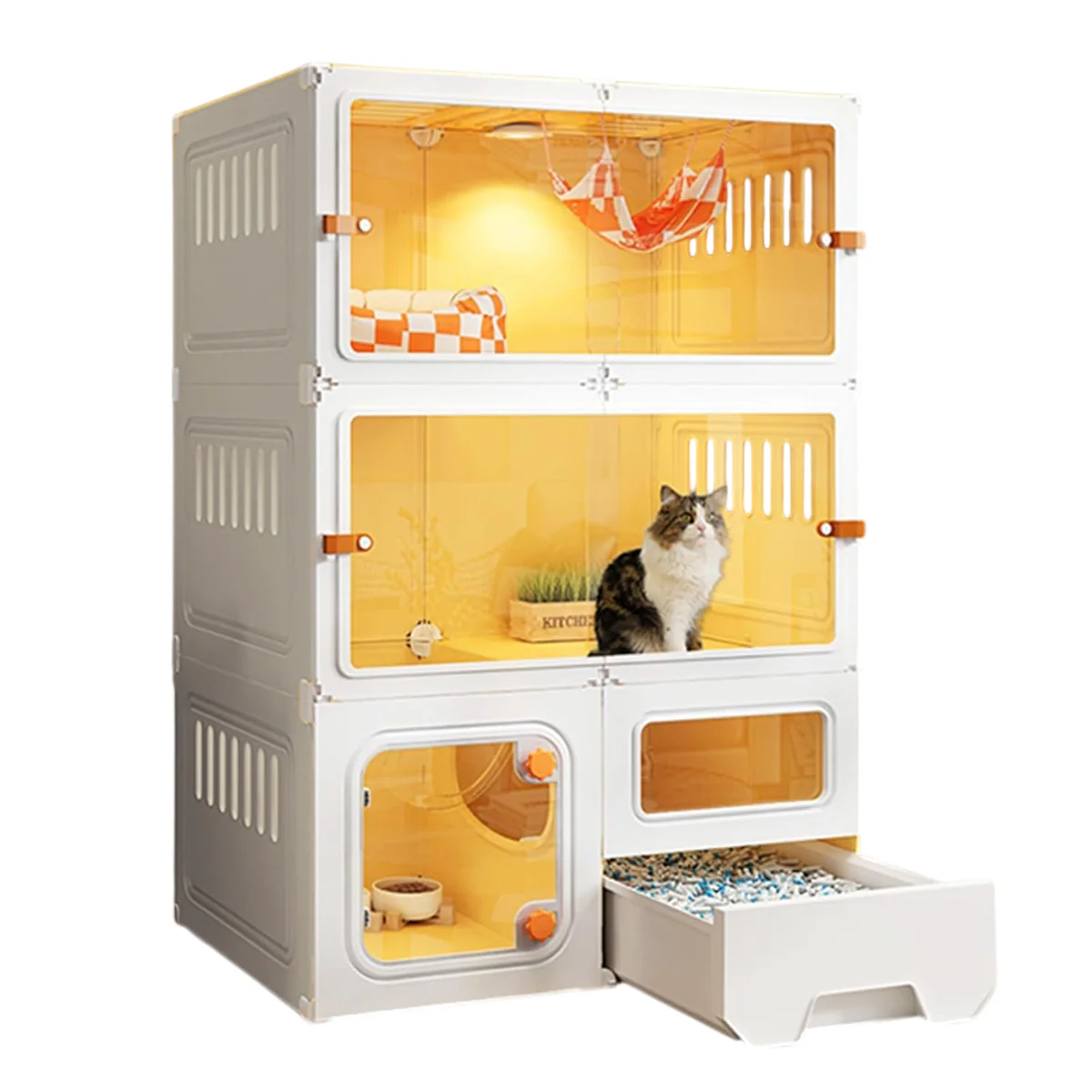 Multi-Level Cat Villa With Litter Drawer & Clear Panels - Image 19