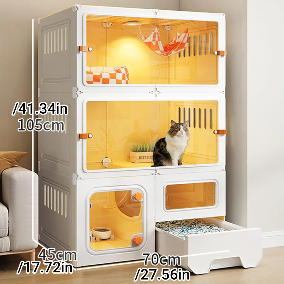 Multi-Level Cat Villa With Litter Drawer & Clear Panels - Image 6