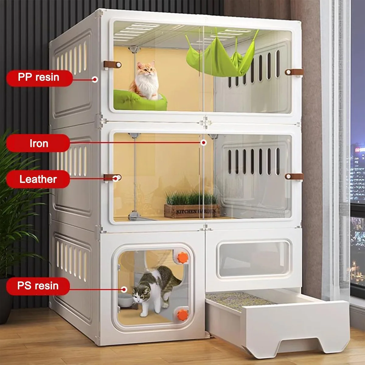 Multi-Level Cat Villa With Litter Drawer & Clear Panels - Image 7